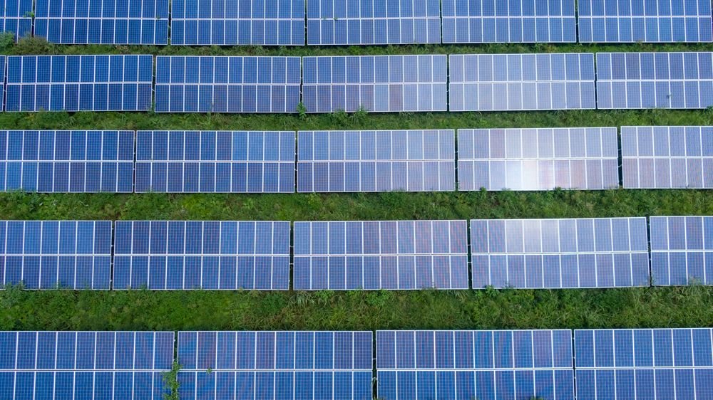 Aerial view of a commercial solar panel array in Iraq